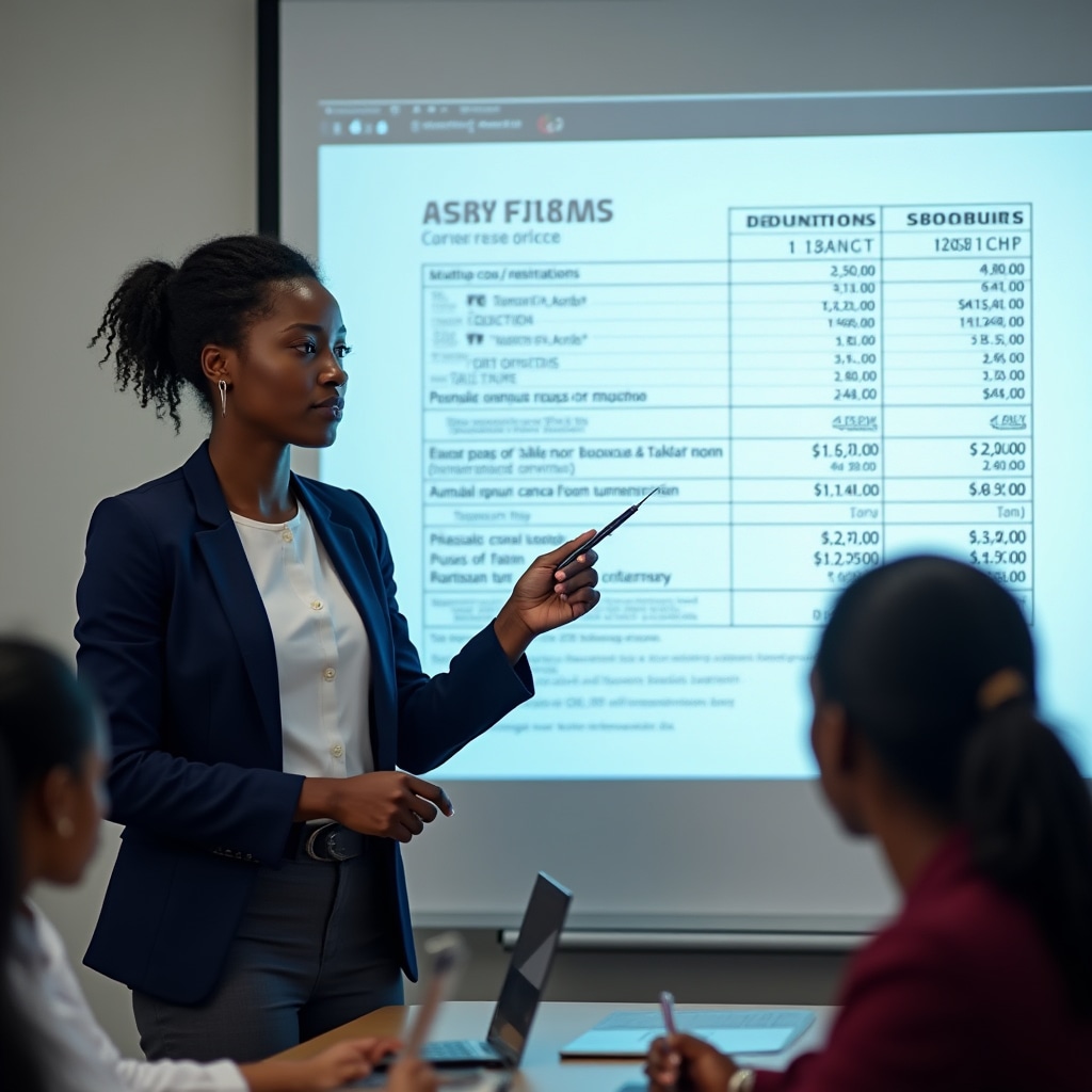Educator explaining payslip components to attentive students